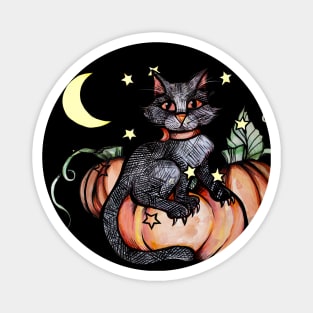 Autumn Black Cat Pumpkin Patch Magnet